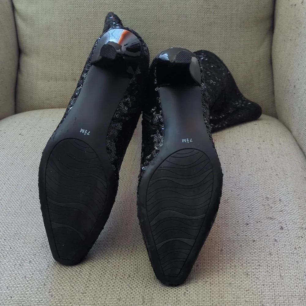 Impo Elegant Black Sequin Knee-High Boots Sixe 7.5 - Picture 3 of 6